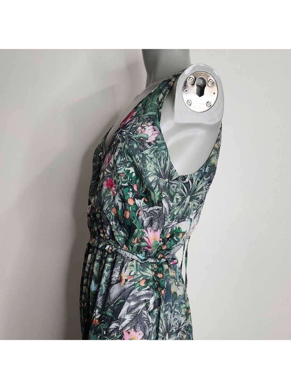 H&M Conscious Collection Green Tropical Print Floor Length Dress Size 10 - Picture 12 of 14
